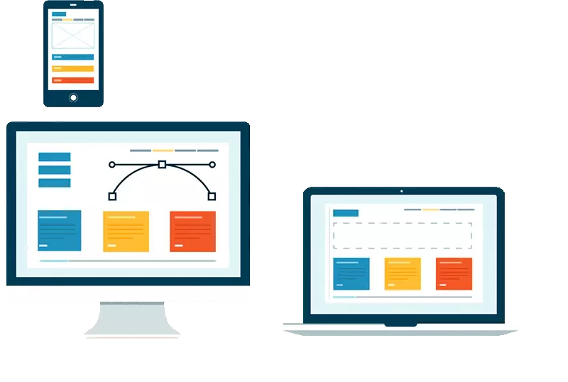 Creative website design with desktop, mobile and design tools